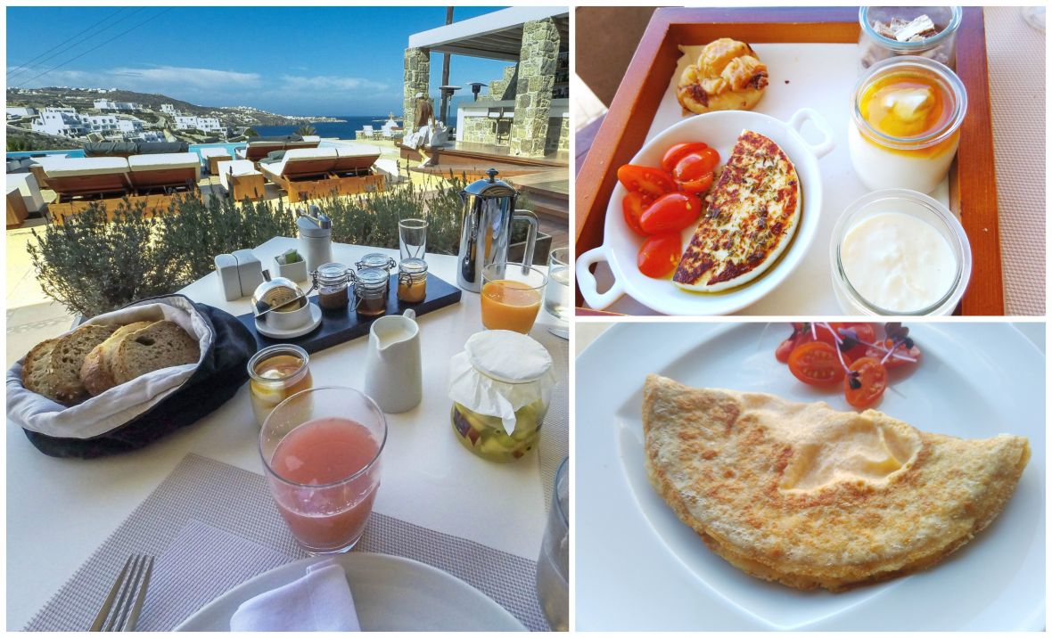 Luxury hotel view with breakfast mykonos